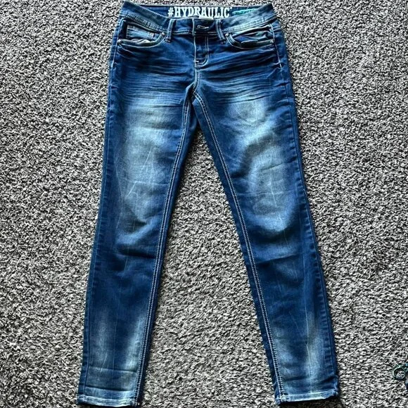 Y2K Hydraulic Bailey Jeans Womens 10 Blue Low Rise Babydoll Embroidered Denim - Picture 3 of 7